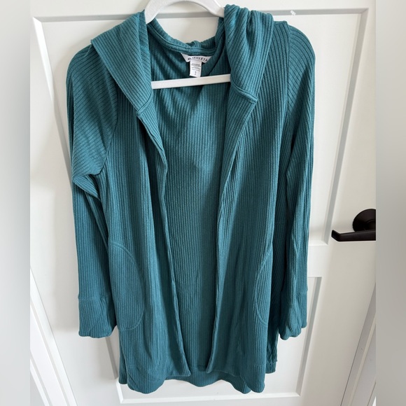 Athleta Sweaters - Athleta Harmony Pose Wrap Cardigan Teal Blue Ribbed Open Front Sweater Size S